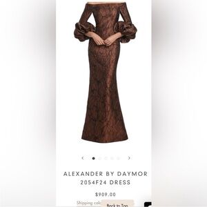 Alexander by Daymor Off-Shoulder Maxi Dress in Brown
